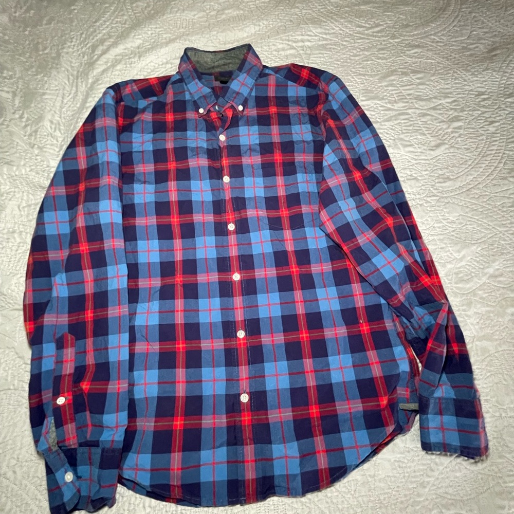 J. Crew Casual Blue and Red Checkered Shirt - Picture 4 of 6